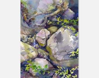 Rocks watercolor original painting - rock painting, stones watercolor painting, rocks print