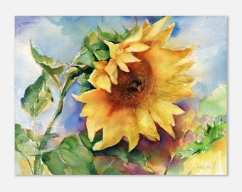 Art print of Sunflower Watercolor painting - sunflower Watercolor painting print -  Sunflower wall art - Sunflower print