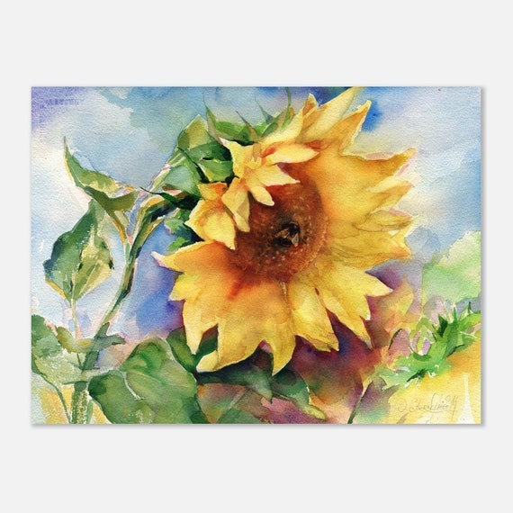 Art print of Sunflower Watercolor painting - sunflower Watercolor painting print -  Sunflower wall art - Sunflower print