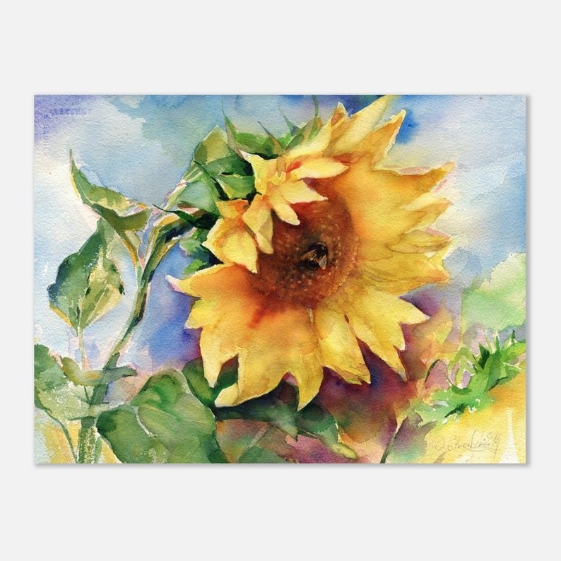Art print of Sunflower Watercolor painting - sunflower Watercolor painting print - Sunflower wall art - Sunflower print 18 x 24