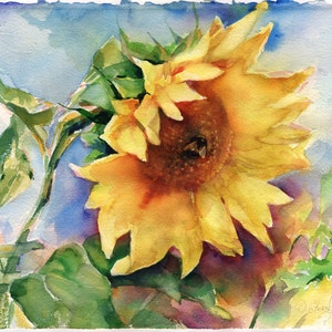 Art print of Sunflower Watercolor painting - sunflower Watercolor painting print - Sunflower wall art - Sunflower print image 3