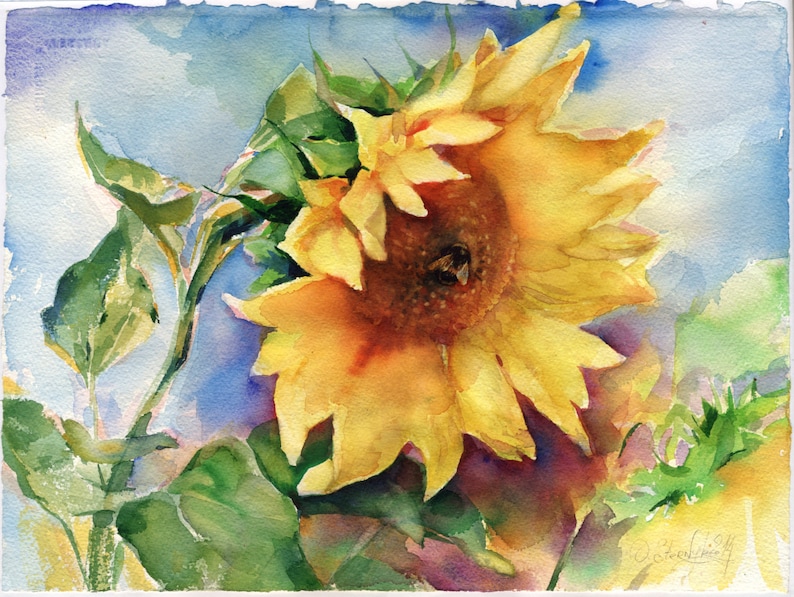 Art print of Sunflower Watercolor painting - sunflower Watercolor painting print - Sunflower wall art - Sunflower print image 3