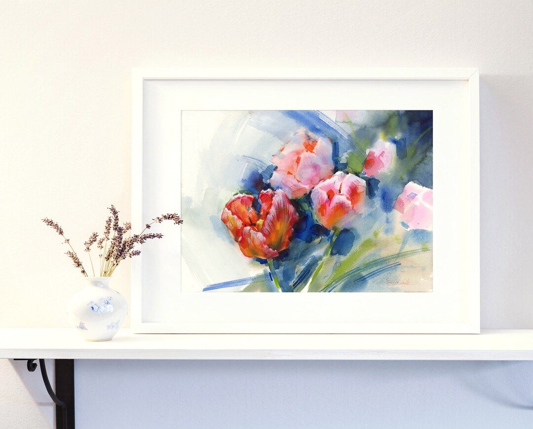Red Tulips Print of Watercolor Painting - Flower Watercolor Print Wall ...
