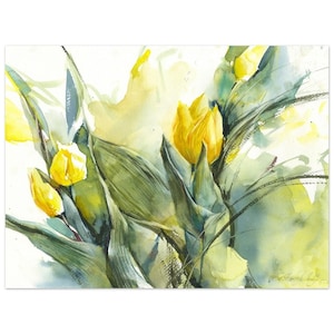 Stampa artistica di tulipani gialli - stampe di fiori ad acquerello - giclée su carta per acquerello