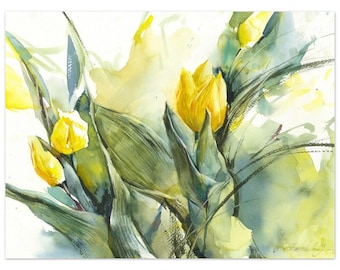 Original or Art print of Yellow tulips - watercolor flower painting - giclee on watercolor paper