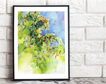 Print of Linden Tree painting - watercolor painting lime tree print  -  nursery abstract art - above bed art - living room decor cottagecore