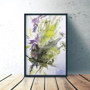 Bellflowers - wydruk artystyczny akwareli, Bell and wild flowers, sztuka ścienna, giclee na papierze akwarelowym