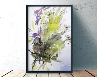 Bellflowers - art print of watercolor painting, Bell and wild flowers, wall hanging art, giclee on watercolor paper