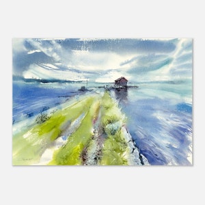 La casa sull'acqua - il piccolo mourage in Svezia - Stampa originale o artistica di pittura ad acquerello, senza cornice, giclée su carta da acquerello
