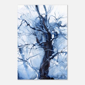 Snow blue tree , maple , winter watercolor painting - wood painting print on watercolour paper