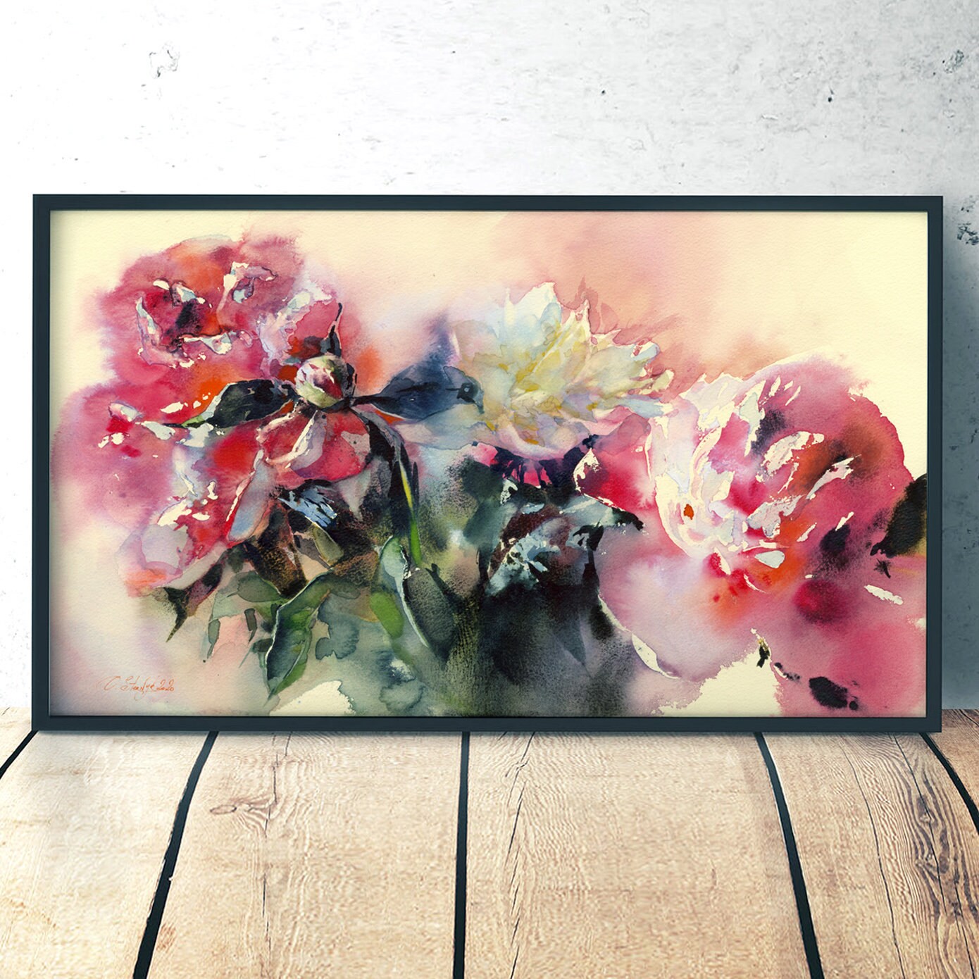 Pink Peonies Art Print of Watercolor Painting Peony Flower - Etsy