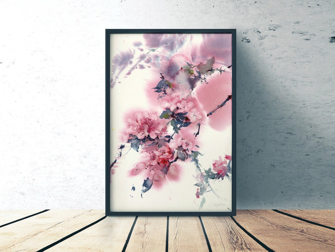Pink Apple Flowers Art Print From Watercolor Painting, Giclee on ...