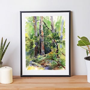 Print of Forest painting watercolor - green woods painting print, print on watercolour paper