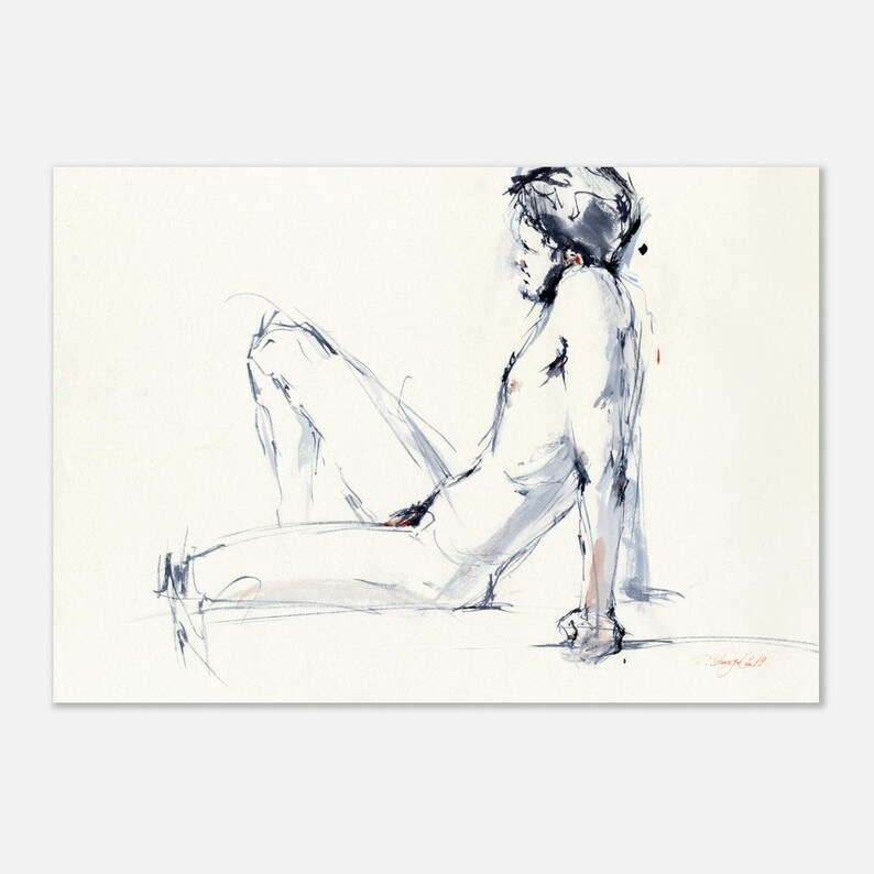 Desnudo - Impresión artística de pintura de desnudo masculino - Boceto de una sesión de desnudo, arte mural de desnudo masculino para dormitorio, giclée sobre papel de acuarela 28 x 40