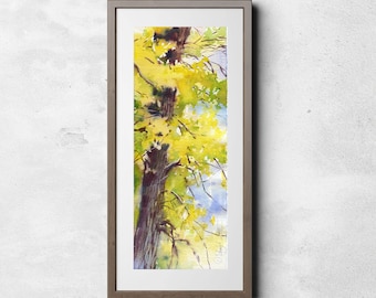 Print of Autumn forest watercolor painting - print of yellow woods painting on watercolor paper