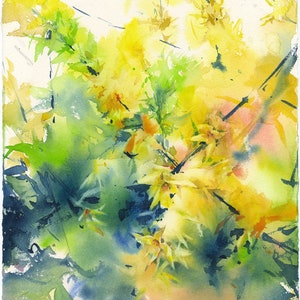 Forsythia art print of watercolor painting yellow flowers eclectic wall art decor for living room giclee on watercolor paper image 2