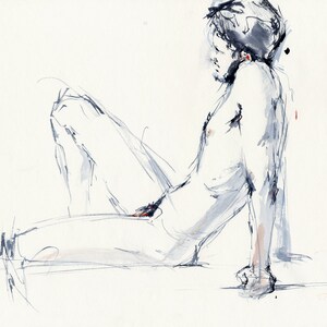 Desnudo - Impresión artística de pintura de desnudo masculino - Boceto de una sesión de desnudo, arte mural de desnudo masculino para dormitorio, giclée sobre papel de acuarela imagen 3