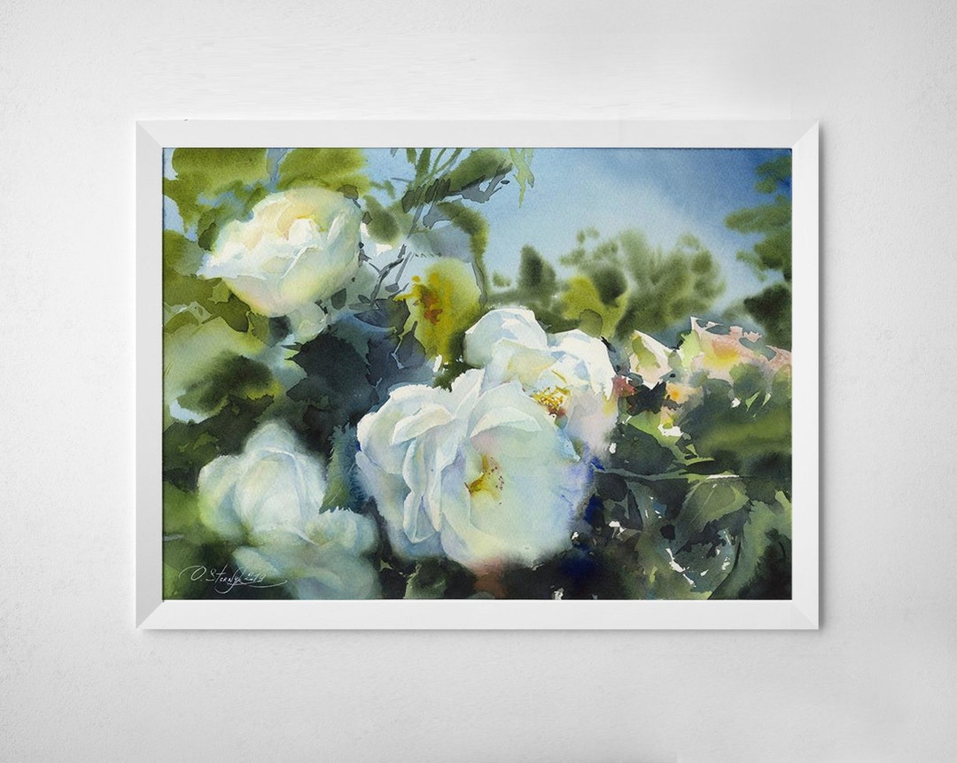 White Roses Color Art Print of Watercolor White Rose Painting - Rose Painting Print- White ...