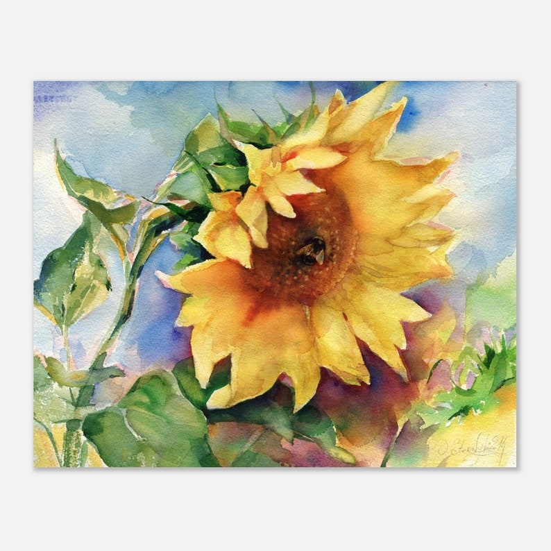 Art print of Sunflower Watercolor painting - sunflower Watercolor painting print - Sunflower wall art - Sunflower print 16 x 20