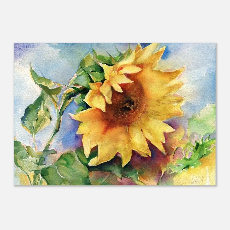 Art print of Sunflower Watercolor painting - sunflower Watercolor painting print - Sunflower wall art - Sunflower print A3