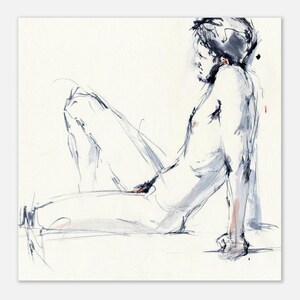 Desnudo - Impresión artística de pintura de desnudo masculino - Boceto de una sesión de desnudo, arte mural de desnudo masculino para dormitorio, giclée sobre papel de acuarela 14 x 14