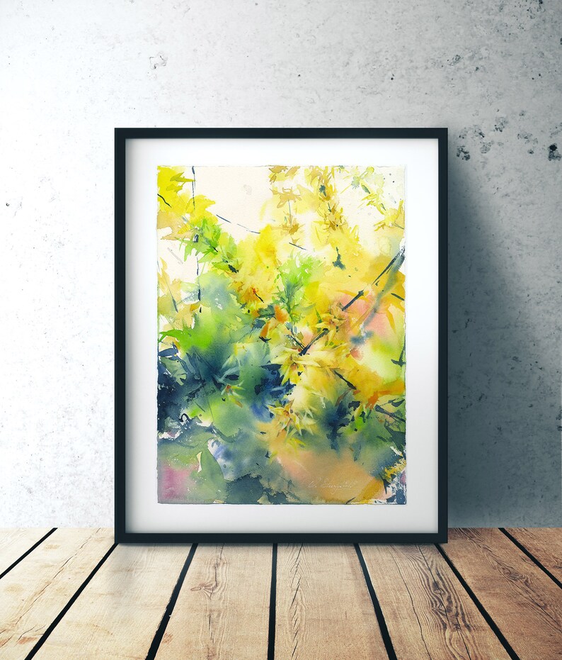 Forsythia art print of watercolor painting yellow flowers eclectic wall art decor for living room giclee on watercolor paper image 5