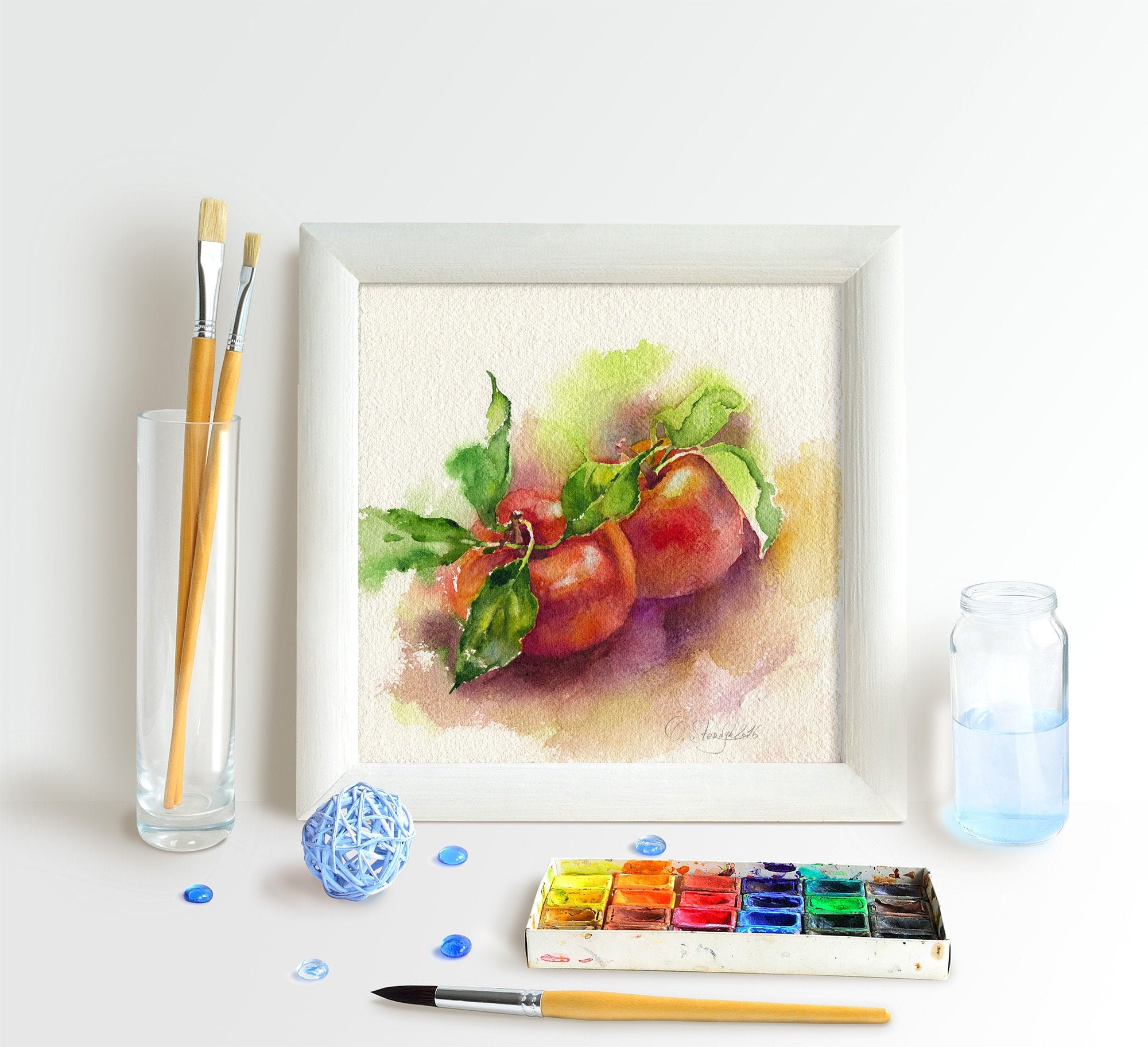 Retro Aquarell Obst Leinwandbilder - 3er Set Rahmenlos 20x30cm Für Küche & Wohnzimmer