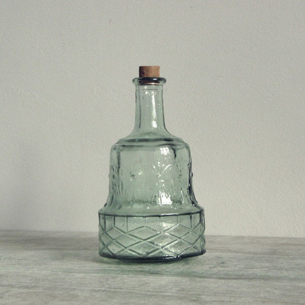 Vintage Soviet Glass Decanter - bottle with a relief design - light green bottle for wine - made in USSR