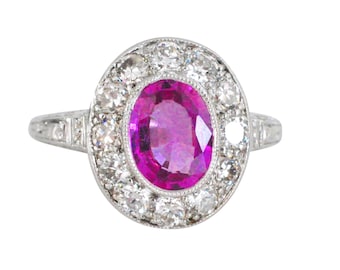 Art Deco Platinum Pink Sapphire Diamond Ring