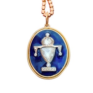 Georgian Blue Enamel Rose Cut Diamond Urn Pendant