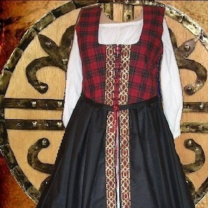 Celtic Irish Scottish Gown Clan Tartan Plaid Medieval Costume SCA Garb FrtLcg Bodice Drawstr Skirt McDonald lxl FREE SHIP