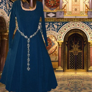 Medieval Gown Renaissance Costume SCA Garb Cotehardie Color Choice LinenBld 6 Gore 1pc lxl FREE SHIP