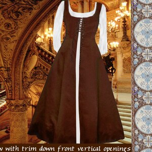 Medieval Gown Renaissance Costume SCA Garb Choco FrtLcg Gown 6Gore Flaired SzFlex Surcote lxl FREE SHIP