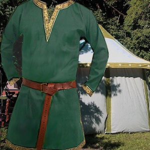 Medieval Costume Renaissance SCA Garb Norse Saxon Male Tunic Shirt Linen Blend FREE SHIP