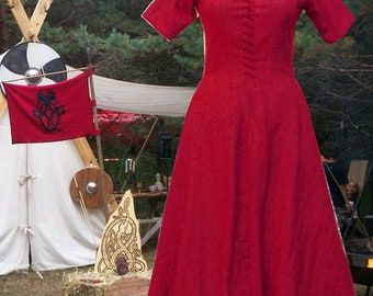 KatyONLY 2pcs LinenBlend FrtLcgWgrommets Red6G ShortSlvsCotehardie NoTr IvoryCtnm Kirtle FREE SHIP