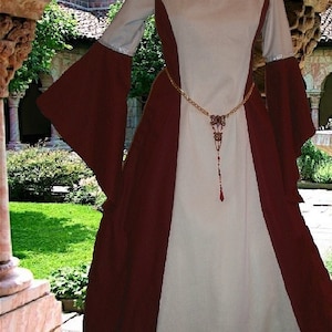 Medieval Gown Renaissance Costume SCA Garb Wine White Particolor 1pc lxl FREE SHIP