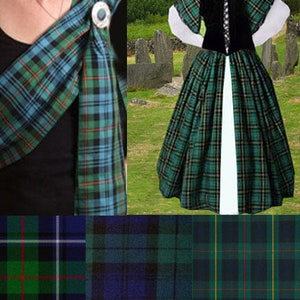 Celtic Clan Tartan Plaid Gown 3pc Medieval Costume Scot Irish Overskirt Bodice Set lxl FREE SHIP