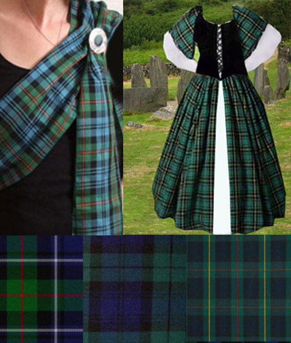Celtic Clan Tartan Plaid Gown 3pc Medieval Costume Scot Irish 