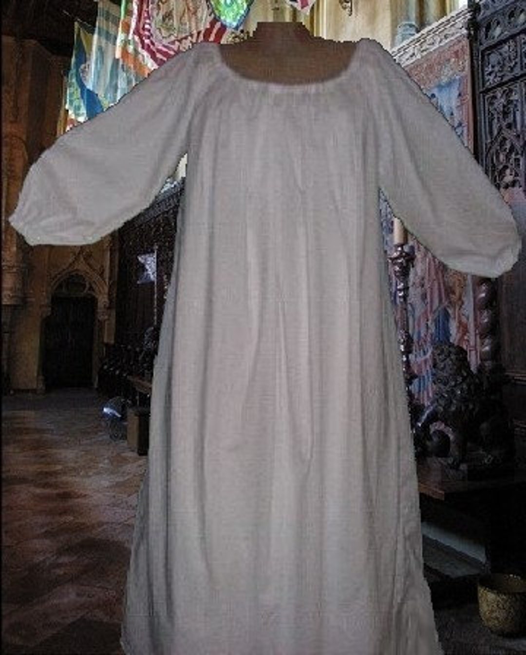 Renaissance Gown Bell Sleeve Medieval Costume 6 Gore Kirtle Ivory Muslin  Cotton lxl FREE SHIP