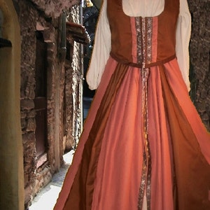 Renaissance Dress Medieval Costume Sweet Peach SCA Garb Bodice & Overskirt 2Pc lxl FREE SHIP