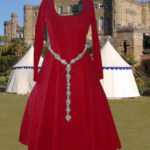 Medieval Gown Renaissance Costume SCA Garb Cotehardie LinenBld Choice Color 6 Gore 1pc lxl FREE SHIP