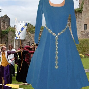 Medieval Gown Renaissance Costume SCA Garb Cotehardie Color Choice LinenBld 6 Gore 1pc lxl FREE SHIP