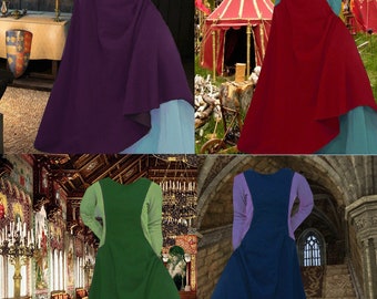 Medieval Gown SCA Garb 2pcs YOUR_CHOICE Trim & Colors 6Gore LinenBld Sideless Surcote 6 Gore Cotton Undergown FREE_SHIP