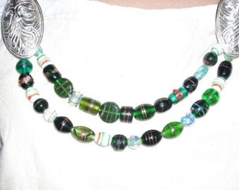 2 Bead Strand SCA Garb Norse Viking Medieval Cascade Necklace Ovrsz Lampwk Glass CHOICE colors Free ship