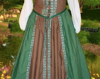 Renaissance Costume Medieval Gown SCA Garb Sherwood Forest 2pcCtn Lacing Bodice Drstr Skt lxl FREE SHIP