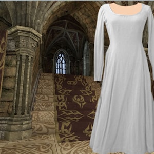 Medieval Gown Renaissance Costume 6 Gore Kirtle SCA Garb White or Ivory Cotton lxl FREE SHIP
