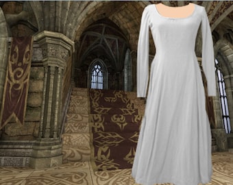 Renaissance Gown Medieval Costume 6 Gore Kirtle SCA Garb White or Ivory Cotton lxl FREE SHIP