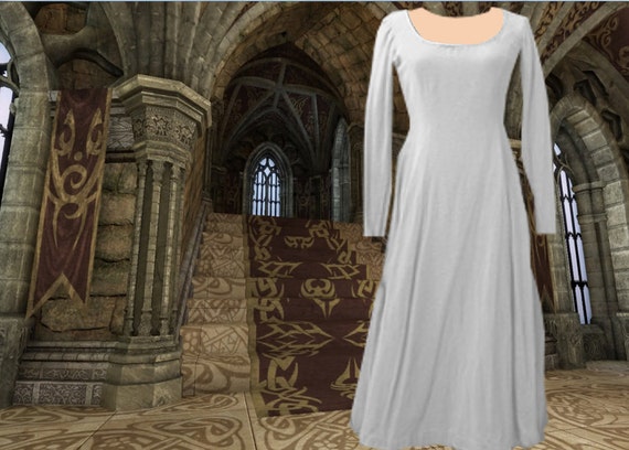 Renaissance Gown Bell Sleeve Medieval Costume 6 Gore Kirtle Ivory Muslin  Cotton lxl FREE SHIP