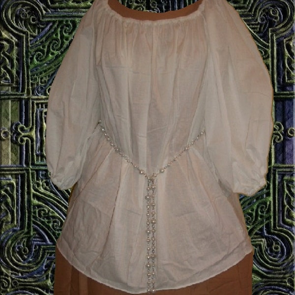 Renaissance Chemise Medieval SCA Garb Blouse White Ivory 100 Percent Muslin FREE SHIP