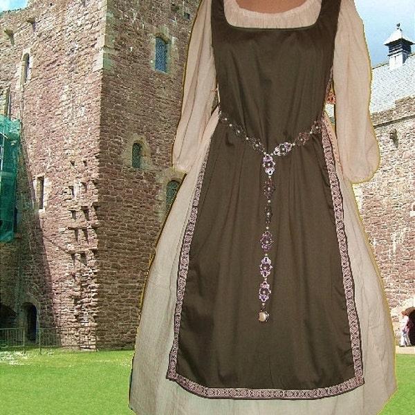 Medieval Gown SCA Garb Renaissance Costume Chocolate Tan CtnBld 2pc Tabard Chemise LXL_FREE SHIP